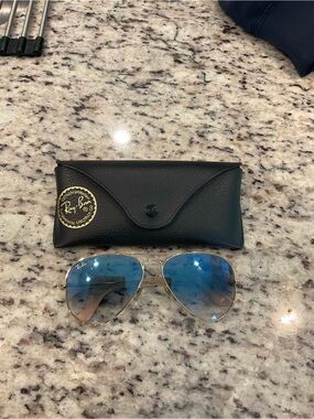 Ray-Ban Gold Frame Sunglasses with Blue Lenses